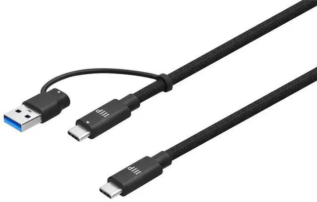 Main image of Monoprice USB4 20Gbps 2-in-1 Cable 240W EPR, 4K60Hz, Braided, Ultra High-Speed, 6ft, Black