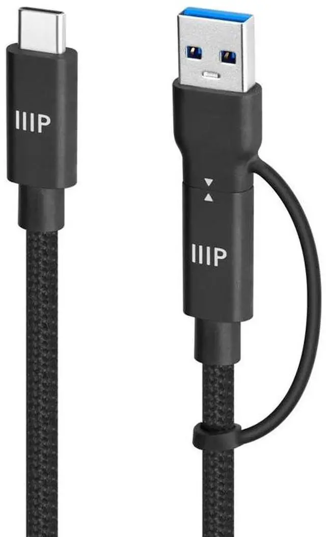 Alt view image 2 of 6 - Monoprice USB4 20Gbps 2-in-1 Cable 240W EPR, 4K60Hz, Braided, Ultra High-Speed, 6ft, Black