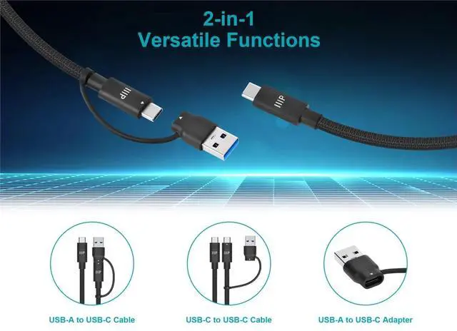 Alt view image 3 of 6 - Monoprice USB4 20Gbps 2-in-1 Cable 240W EPR, 4K60Hz, Braided, Ultra High-Speed, 6ft, Black