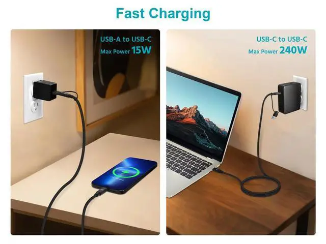 Alt view image 4 of 6 - Monoprice USB4 20Gbps 2-in-1 Cable 240W EPR, 4K60Hz, Braided, Ultra High-Speed, 6ft, Black