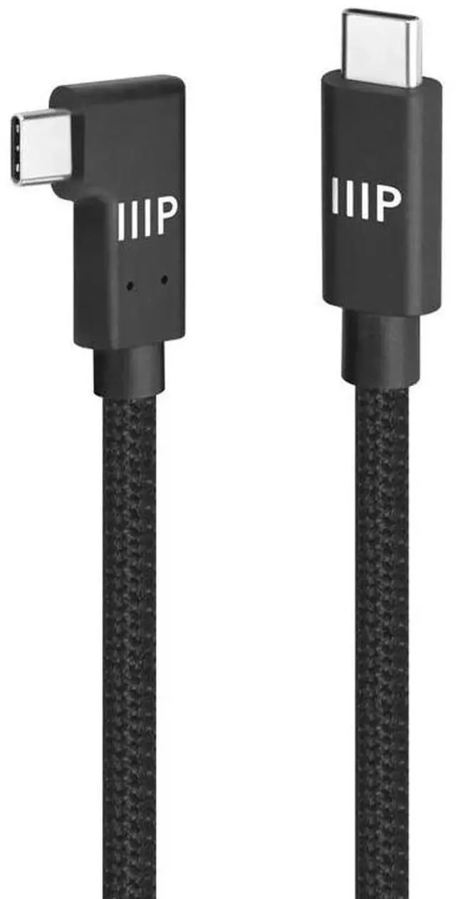 Alt view image 2 of 6 - Monoprice USB4 20Gbps Cable 240W EPR, 4K60Hz, Braided, Ultra High-Speed, Right-Angle Connector, 6ft, Black