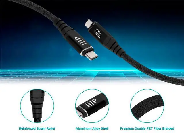 Alt view image 2 of 6 - Monoprice USB4 40Gbps Cable 240W EPR, 8K HDR, USB-IF Certified, Braided, Ultra High-Speed, 1.5ft, Black
