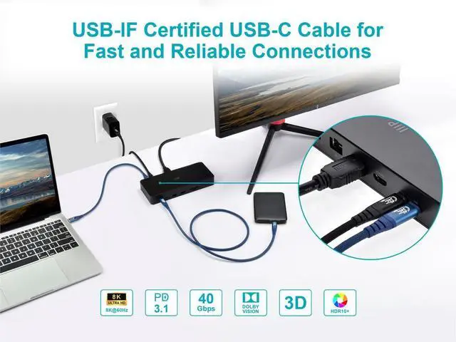 Alt view image 6 of 6 - Monoprice USB4 40Gbps Cable 240W EPR, 8K HDR, USB-IF Certified, Braided, Ultra High-Speed, 1.5ft, Navy