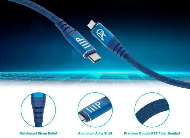 Alt view image 2 of 6 - Monoprice USB4 40Gbps Cable 240W EPR, 8K HDR, USB-IF Certified, Braided, Ultra High-Speed, 1.5ft, Navy