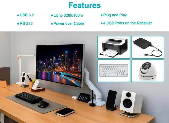 Alt view image 5 of 6 - 4-Port USB 3.0 Extender Over CAT6a Cable, Up to 100m/328ft