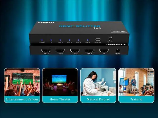 Alt view image 6 of 6 - 4K60 1x4 Video Splitter with HDMI, supports HDR, HDCP 2.2 and YCbCr 4:4:4