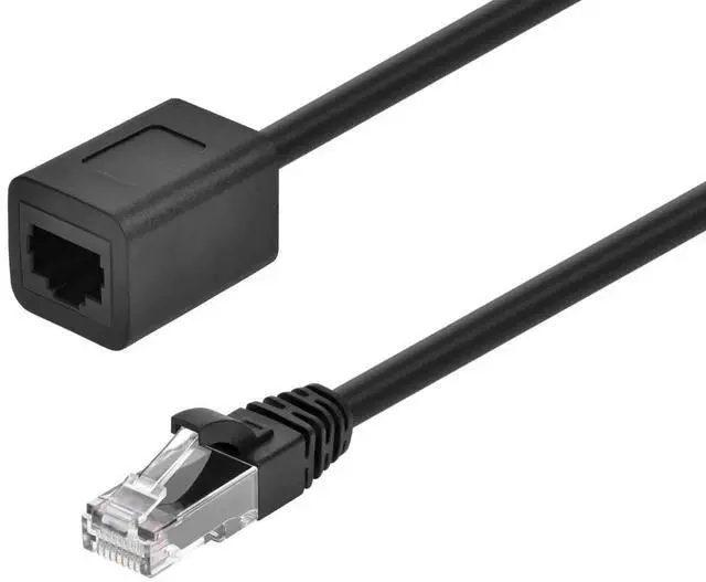 Main image of Monoprice Cat6A 6ft Black U/UTP Ethernet Extension Cable RJ45 Male to Female (with PCB Jack 3), 24AWG, Stranded Ba
