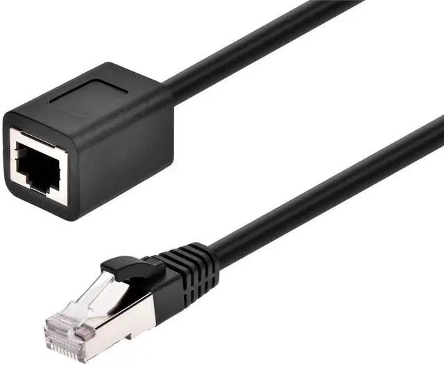 Main image of Monoprice Cat6A 6ft Black U/FTP Ethernet Extension Cable RJ45 Male to Female (with PCB Jack 3), 26AWG, Stranded Ba