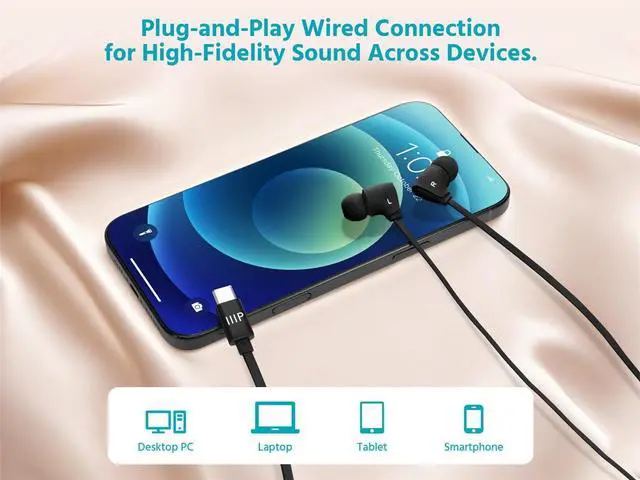 Alt view image 5 of 6 - Monoprice Premium USB-C Wired Earbuds with Mic for Smartphones, Tablets, Laptops & Gaming