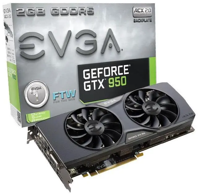 Main image of EVGA GeForce GTX 950 02G-P4-2958-KR 2GB 128-Bit GDDR5 PCI Express 3.0 SLI Support FTW ACX 2.0 Video Card