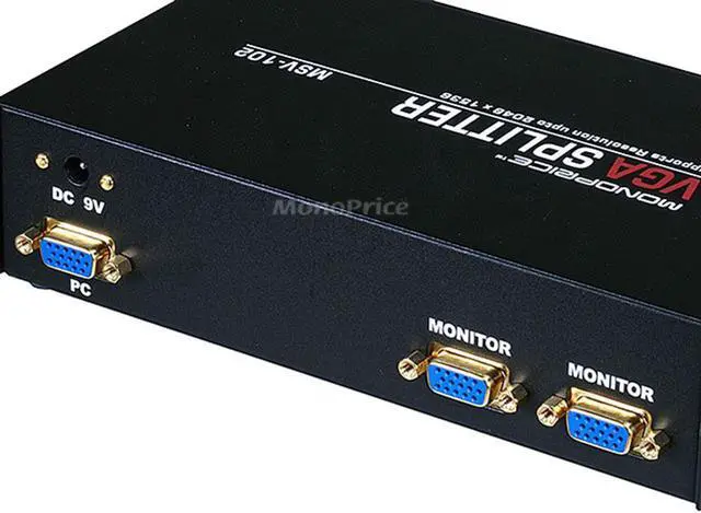 Alt view image 3 of 4 - Monoprice 3569 2-Way SVGA VGA Splitter Amplifier Multiplier 400 MHz - Black