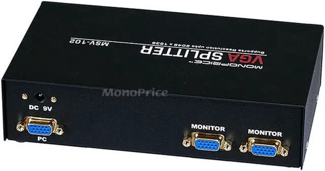 Alt view image 2 of 4 - Monoprice 3569 2-Way SVGA VGA Splitter Amplifier Multiplier 400 MHz - Black