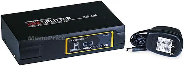 Alt view image 4 of 4 - Monoprice 3569 2-Way SVGA VGA Splitter Amplifier Multiplier 400 MHz - Black