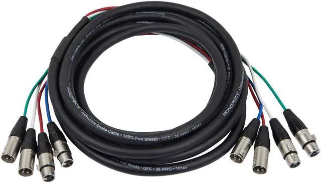 Alt view image 3 of 8 - Monoprice 4-Channel XLR Male to XLR Female Snake 26AWG Cable C/d - 6 Meter (20 Feet) With 4 Balanced Mono / Unbalanced Stereo Lines