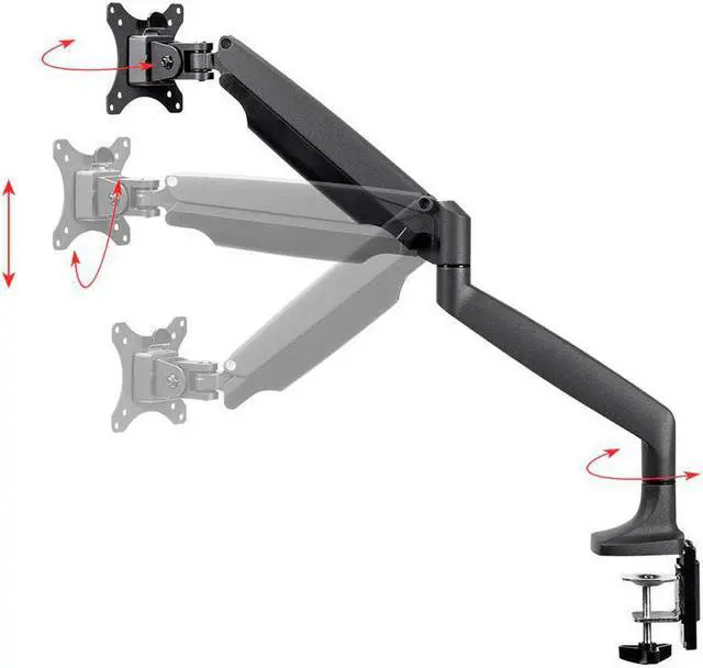 Main image of Monoprice Smooth Full Motion Single Monitor Adjustable Gas Spring Desk Mount - Black For Large Screens, Supports Up To 34 inch Monitors, 19.8 LBS Display Weight - Workstream Collection
