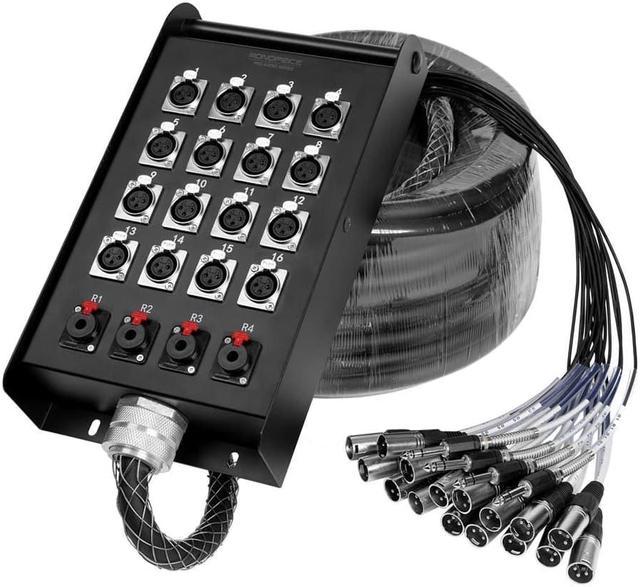 Monoprice 20-Channel Snake & 16 XLR x 4 TRS Stage Box - 100 feet With 16  Downstream And 4 Upstream Connections
