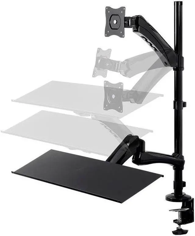 Alt view image 9 of 20 - Monoprice Sit-Stand Articulating Monitor and Keyboard Workstation | Made of High-Grade Aluminum and Steel