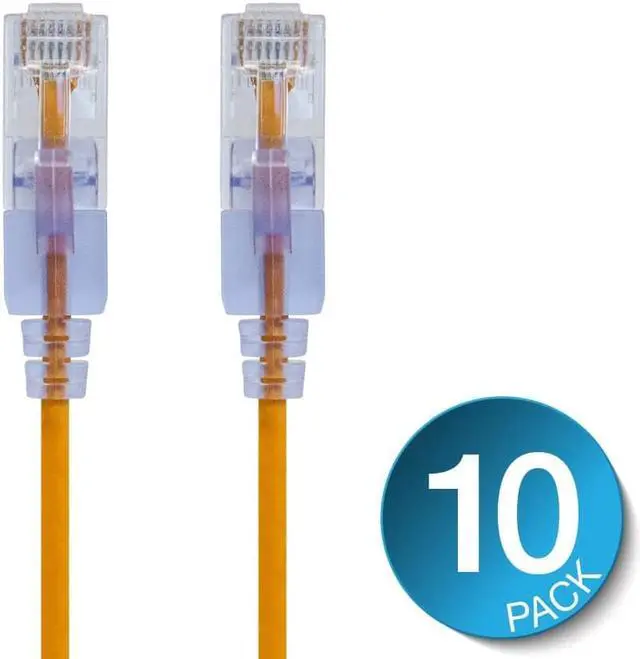 Main image of Monoprice Cat6A Ethernet Patch Cable - 14 Feet - Yellow (10 Pack) Snagless RJ45 550Mhz UTP Pure Bare Copper Wire 10G 30AWG - SlimRun Series