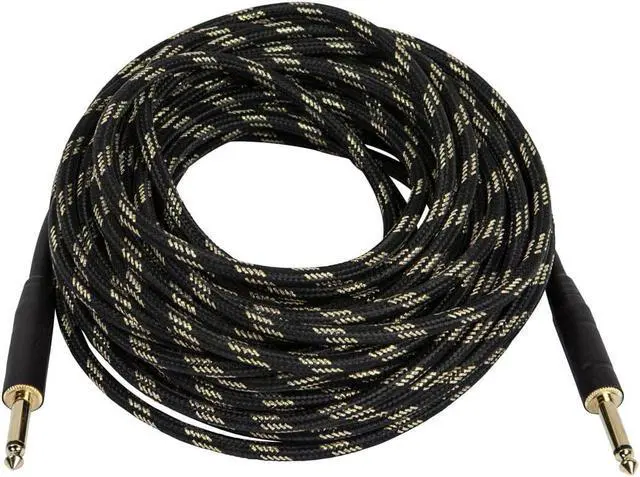 Alt view image 2 of 8 - Monoprice Braided Cloth 1/4 Inch (TS) Male 20AWG Instrument Cable Cord - 50 Feet- Black (Gold Plated)