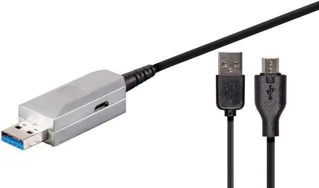 Main image of Monoprice USB-A to USB-A Female 3.0 Extension Cable - 164.0 Feet - Silver | Fiber Optic - SlimRun
