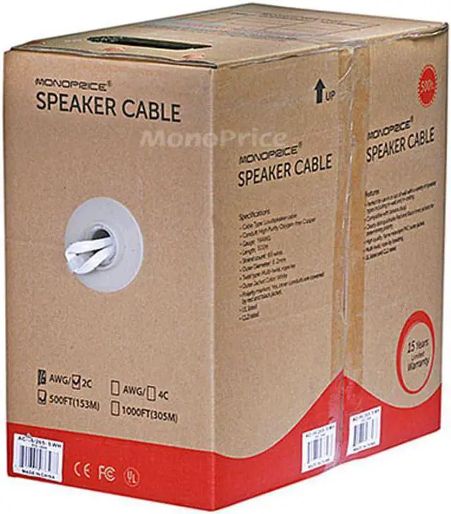 Alt view image 2 of 15 - Monoprice Access Series 16 Gauge AWG CL2 Rated 2 Conductor Speaker Wire / Cable - 500ft Fire Safety In Wall Rated, Jacketed In White PVC Material 99.9% Oxygen-Free Pure Bare Copper