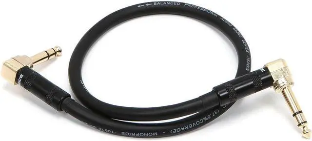 Alt view image 2 of 10 - Monoprice Premier Series 1/4 Inch (TRS) Guitar Pedal Patch Cable Cord - 8 Inch - Black With Right Angle Connectors