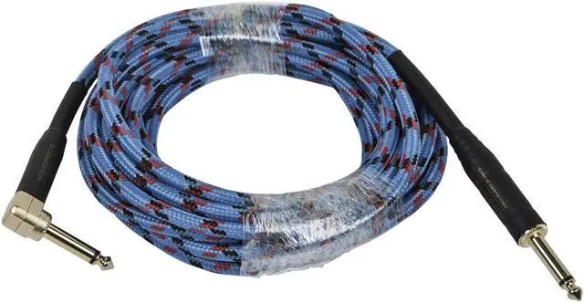 Alt view image 3 of 9 - Monoprice Braided Cloth 1/4 Inch (TS) Guitar/Instrument Cable Cord - 10 Feet- Blue with One Right Angle Connector