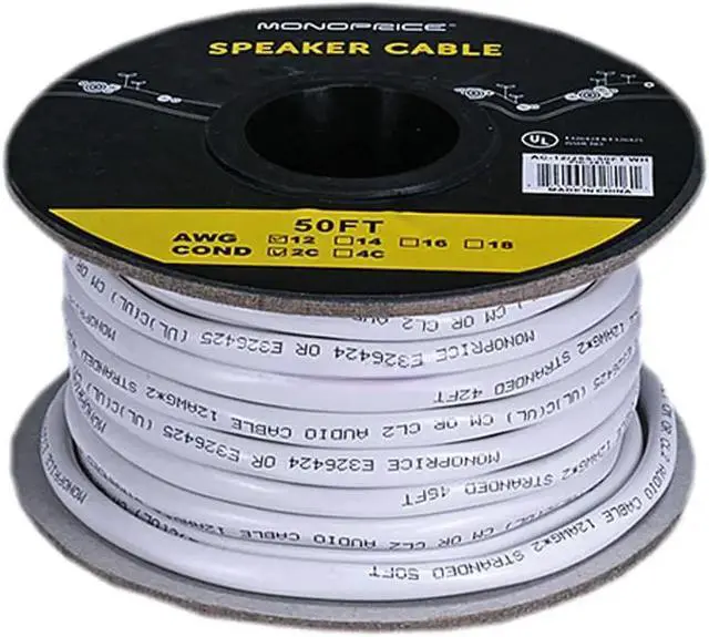 Alt view image 4 of 4 - Monoprice Access Series 12 Gauge AWG CL2 Rated 2 Conductor Speaker Wire / Cable - 50ft Fire Safety In Wall Rated, Jacketed In White PVC Material 99.9% Oxygen-Free Pure Bare Copper