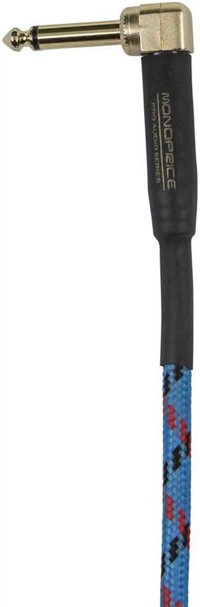 Alt view image 6 of 9 - Monoprice Braided Cloth 1/4 Inch (TS) Guitar/Instrument Cable Cord - 10 Feet- Blue with One Right Angle Connector