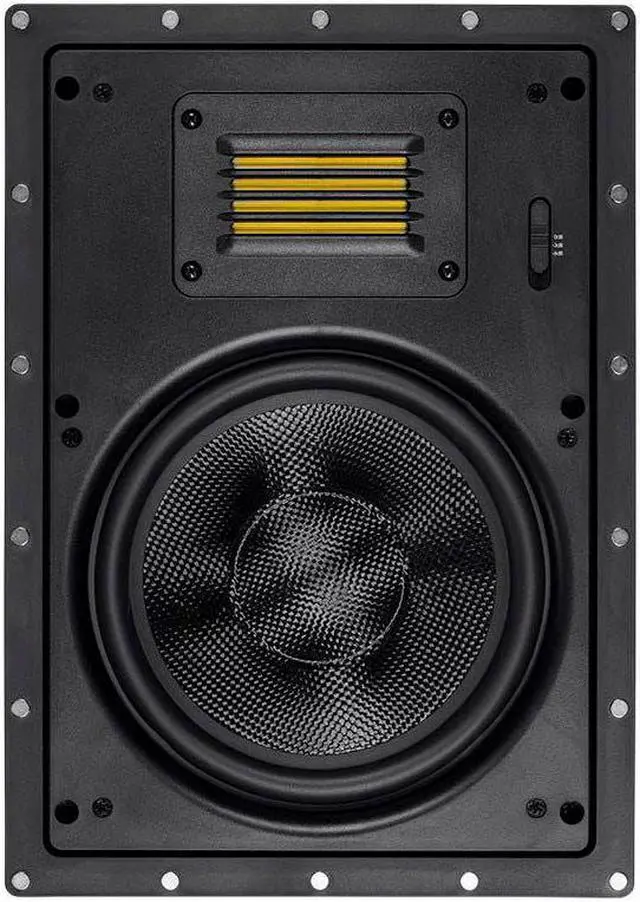 Alt view image 2 of 9 - Monoprice 2-Way Carbon Fiber In-Wall Speakers - 8 Inch (Pair) With Magnetic Grille And Ribbon Tweeter - Amber Series