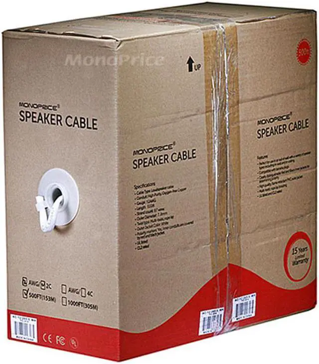 Alt view image 2 of 18 - Monoprice Access Series 12 Gauge AWG CL2 Rated 2 Conductor Speaker Wire / Cable - 500ft Fire Safety In Wall Rated, Jacketed In White PVC Material 99.9% Oxygen-Free Pure Bare Copper