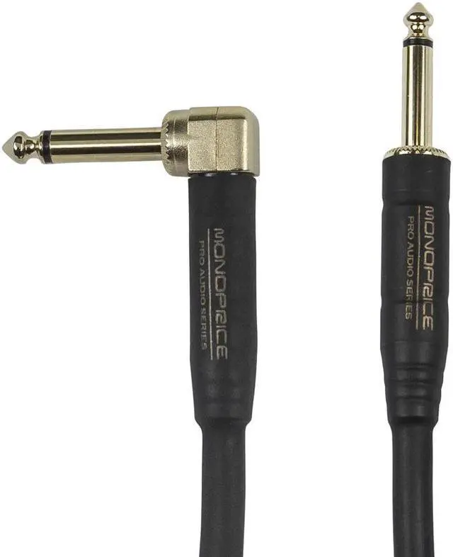 Main image of Monoprice Braided Cloth 1/4 Inch (TS) Guitar/Instrument Cable Cord - 10 Feet- Blue with One Right Angle Connector