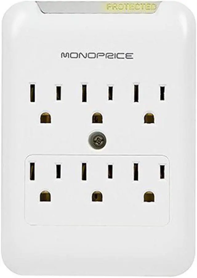 Main image of Monoprice Power & Surge - 6 Outlet Surge Protector Slim Wall Tap - White | UL Rated, 540 Joules With Protected Light Indicator