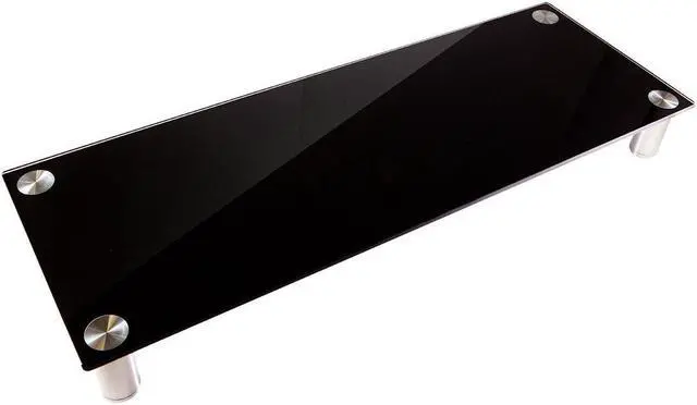 Main image of Monoprice Large Multimedia Desktop Stand - Black Glass (30.8 x 11in) Stand & Riser, Desktop TV Stand, Dual Monitors w/ Height Adjustable Legs