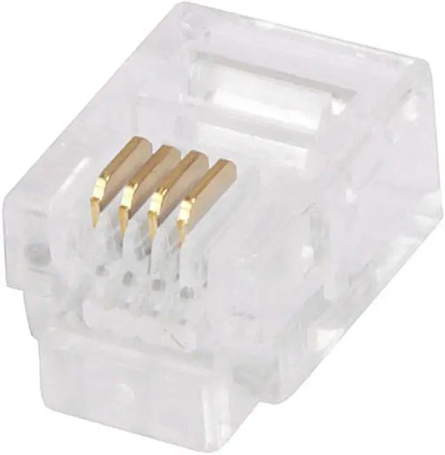 Main image of Monoprice 6P4C RJ11 Plug (50 Pieces/Pack) Clear Plastic Housing For Stranded Wire, Round Phone Cables