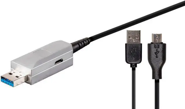 Alt view image 6 of 7 - Monoprice USB-A to USB-A Female 3.0 Extension Cable - 65.6 Feet - Silver | Fiber Optic - SlimRun