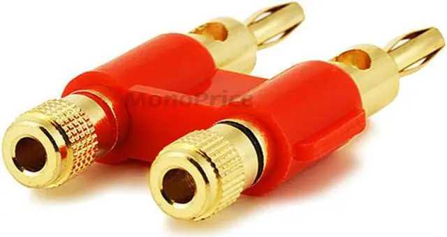 Alt view image 2 of 4 - Monoprice Dual High-Quality Gold Plated Speaker Banana Plugs, Red