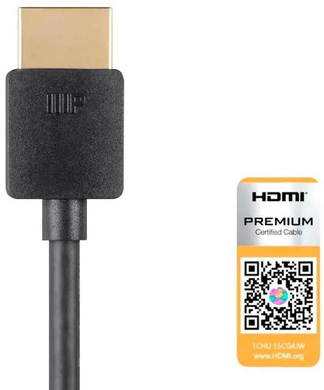 Alt view image 3 of 5 - Monoprice HDMI Cable - 1 Feet - Black| Certified Premium, 4K@60Hz, HDR, 18Gbps, 36AWG, YUV, 4:4:4, Compatible with UHD TV and More - Ultra Slim Series