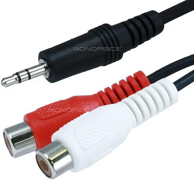 Alt view image 2 of 8 - Monoprice 6inch 3.5mm Stereo Plug/2 RCA Jack Cable - Black