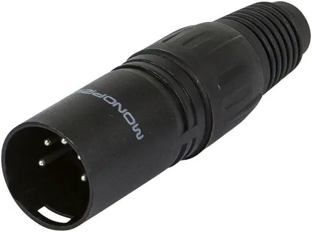 Main image of Monoprice 5-Pin Male DMX Connector - Black | Anodized Aluminum With A Plastic Cap, Rubber Strain Relief Boot, And Three Solder Cup Connectors