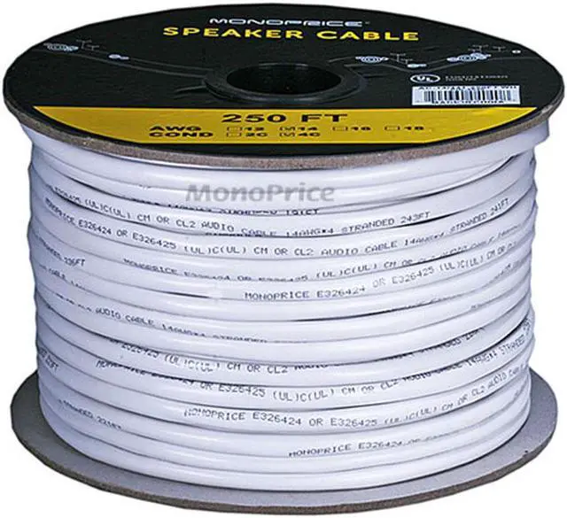 Main image of Monoprice Access Series 14 Gauge AWG CL2 Rated 4 Conductor Speaker Wire / Cable - 250ft Fire Safety In Wall Rated, Jacketed In White PVC Material 99.9% Oxygen-Free Pure Bare Copper