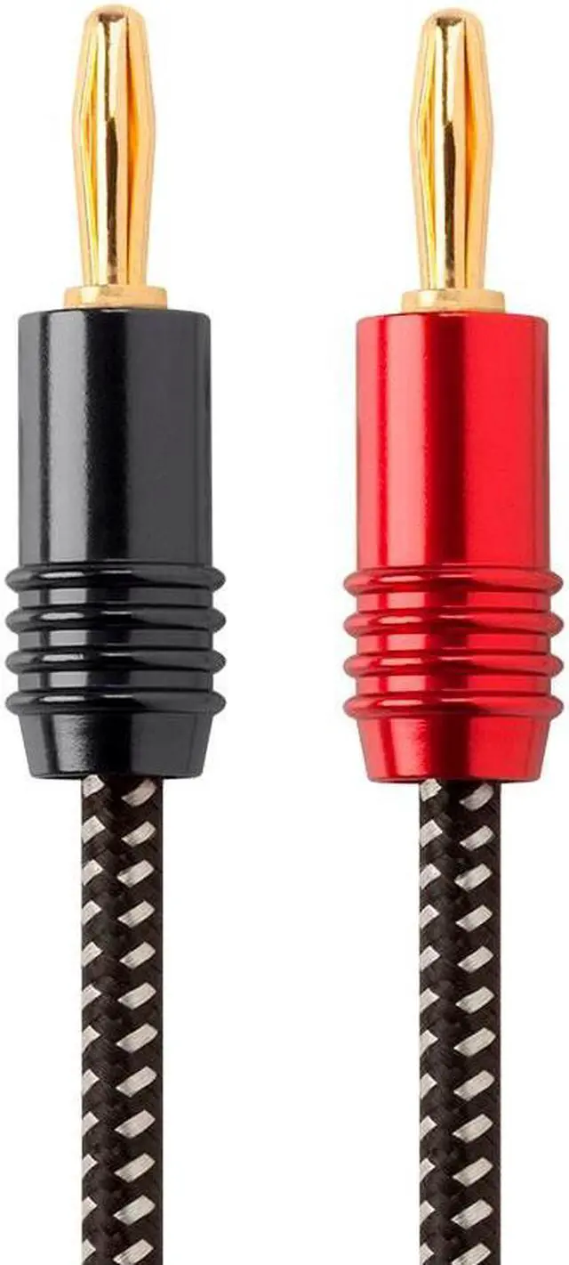 Main image of Monoprice Affinity Premium 14 Gauge AWG Braided Speaker Wire / Cable - 6ft Black with Gold Plated Banana Plug Connectors and Oxygen-Free Copper Conductors