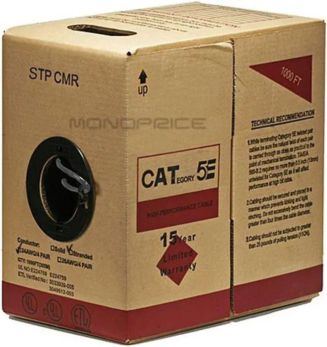 Alt view image 3 of 6 - Monoprice Cat5e Ethernet Bulk Cable - 1000 Feet - Gray | Network Internet Cord - Stranded, 350Mhz, STP, CM, Pure Bare Copper Wire, 24AWG