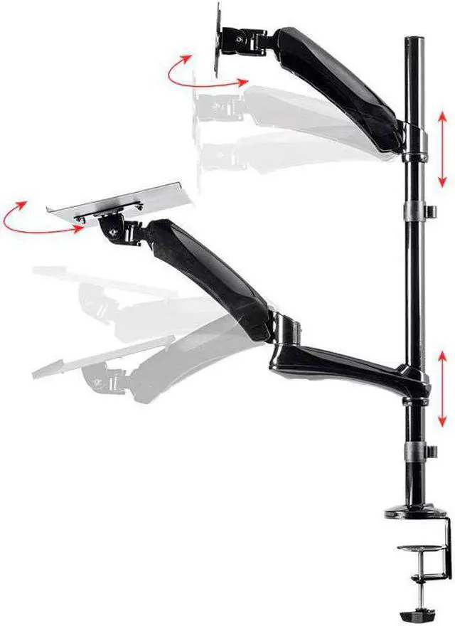 Alt view image 10 of 20 - Monoprice Sit-Stand Articulating Monitor and Keyboard Workstation | Made of High-Grade Aluminum and Steel