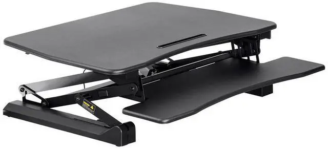 Main image of Monoprice Electric Sit-Stand Riser Desk Converter - Black (35.4 x 23.2in) Table Top for Single Display, Height Adjustable 5.9"-18.9"