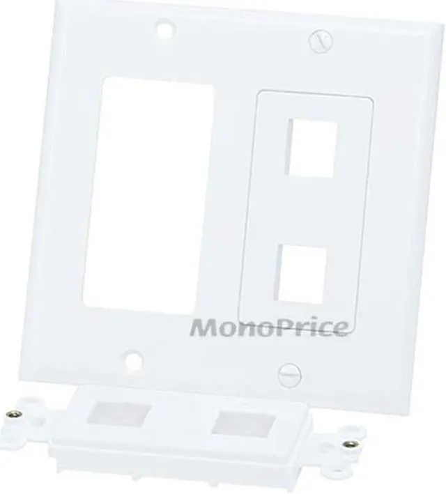 Alt view image 4 of 5 - Monoprice 2-Gang Wall Plate - 4 Hole White For Keystone, Ethernet Networks or Home Theater Interconnects