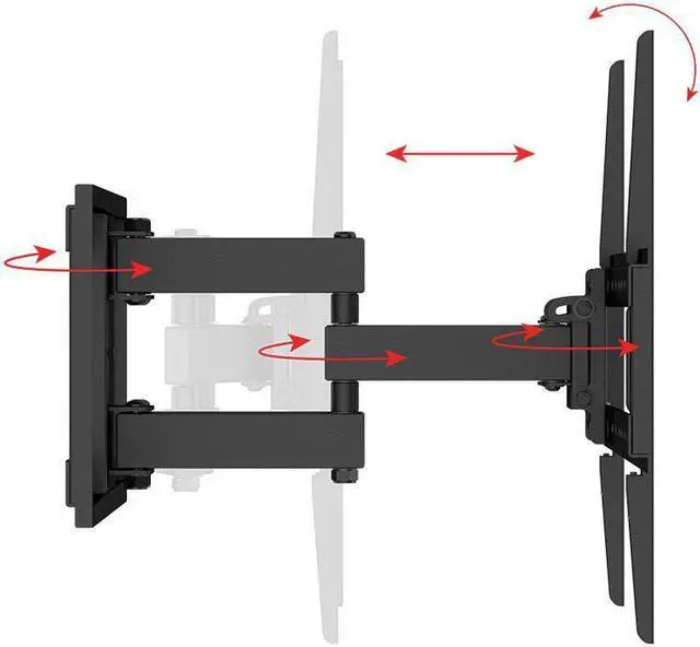 Alt view image 4 of 18 - Monoprice Full Motion TV Wall Mount Bracket For 40" To 90" TVs up to 132lbs, Max VESA 600x400, Works with Concrete, Brick, and Wooden Studs