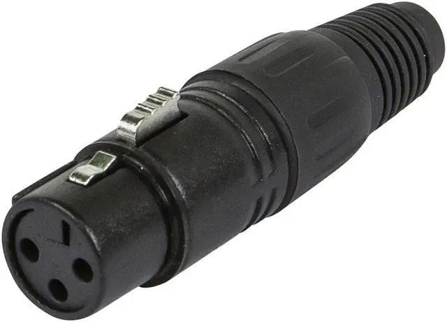 Main image of Monoprice 3-Pin Female DMX Connector - Black | Anodized Aluminum With A Plastic Cap, Rubber Strain Relief Boot, And Lock Release Button.