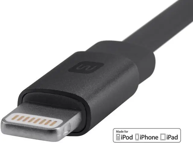 Alt view image 3 of 8 - Monoprice Cabernet Series Apple MFi Certified Flat Lightning to USB Charge & Sync Cable - 4ft Black for iPhone X, 8, 8 Plus, 7, 7 Plus, 6, 6 Plus, 5S