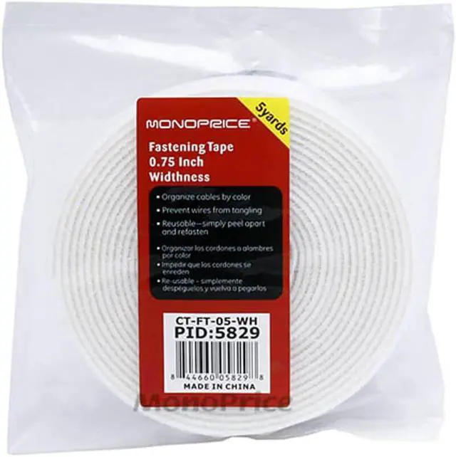 Alt view image 3 of 6 - Monoprice 3-Pack Hook & Loop Fastening Tape 5 yard/roll, 0.75-inch - White